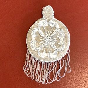 Vintage White Beaded Fringe Pouch